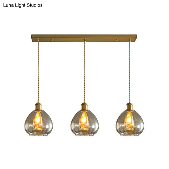 Teardrop Glass Cluster Pendant - Post-Modern Brass 3-Light Hanging Lamp Amber / Linear