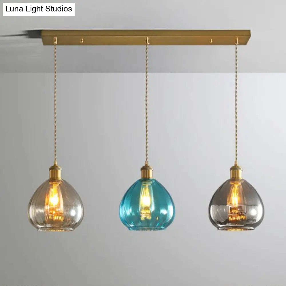 Teardrop Glass Cluster Pendant - Post-Modern Brass Finish 3-Light Hanging Lamp