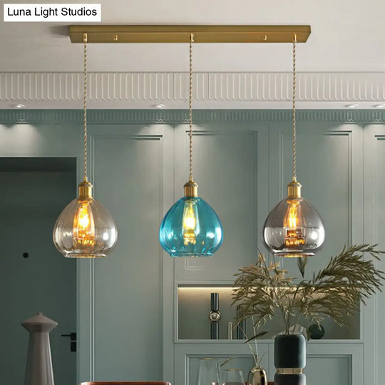 Teardrop Glass Cluster Pendant - Post-Modern Brass Finish 3-Light Hanging Lamp