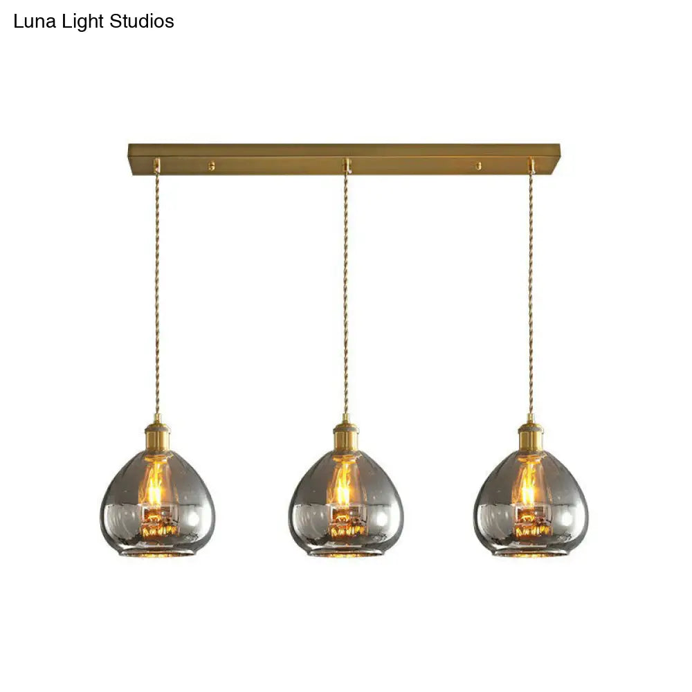 Teardrop Glass Cluster Pendant - Post-Modern Brass 3-Light Hanging Lamp Smoke Gray / Linear