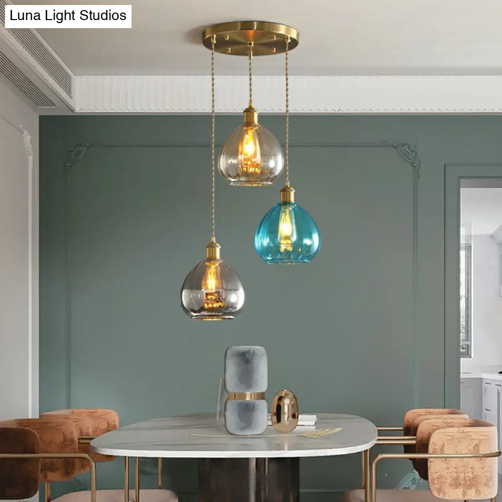 Teardrop Glass Cluster Pendant - Post-Modern Brass Finish 3-Light Hanging Lamp