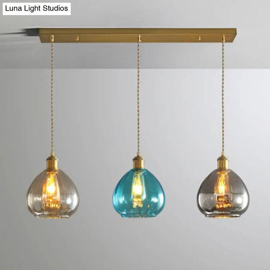 Teardrop Glass Cluster Pendant - Post-Modern Brass 3-Light Hanging Lamp