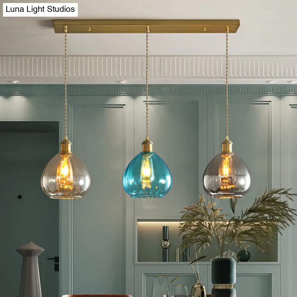 Teardrop Glass Cluster Pendant - Post-Modern Brass 3-Light Hanging Lamp