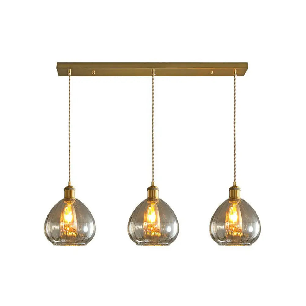 Teardrop Glass Cluster Pendant - Post-Modern Brass Finish 3-Light Hanging Lamp Amber / Linear