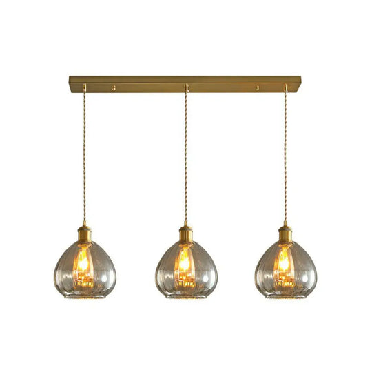 Teardrop Glass Cluster Pendant - Post-Modern Brass Finish 3-Light Hanging Lamp Amber / Linear