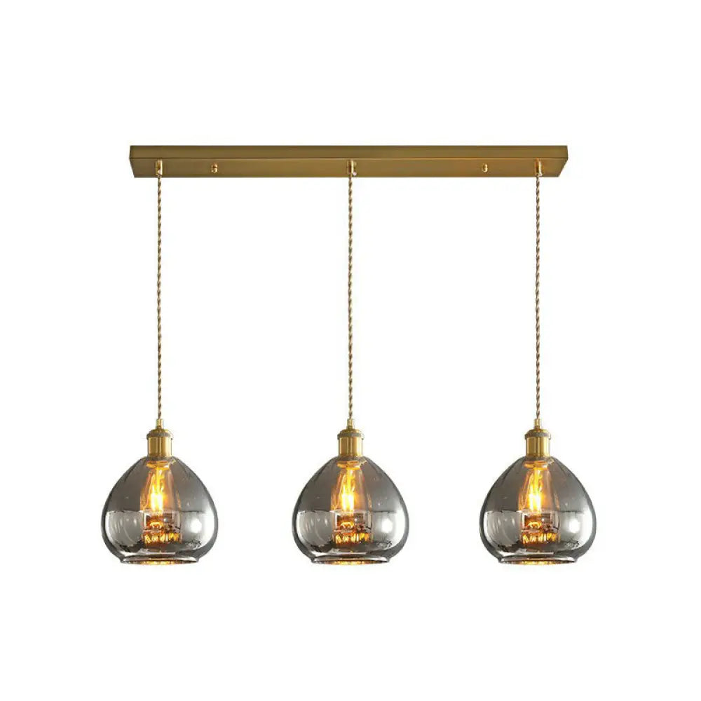 Teardrop Glass Cluster Pendant - Post-Modern Brass Finish 3-Light Hanging Lamp Smoke Gray / Linear