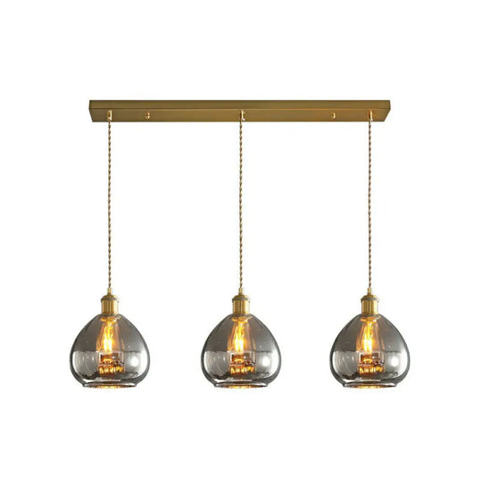 Teardrop Glass Cluster Pendant - Post-Modern Brass Finish 3-Light Hanging Lamp Smoke Gray / Linear