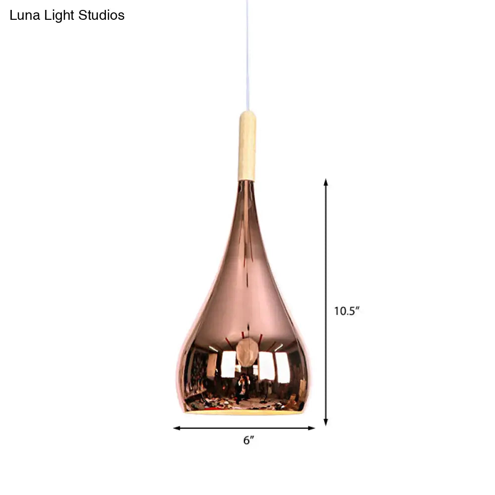 Teardrop Hanging Light Fixture Contemporary Chrome/Rose Gold Metal Pendant Ceiling For Kitchen