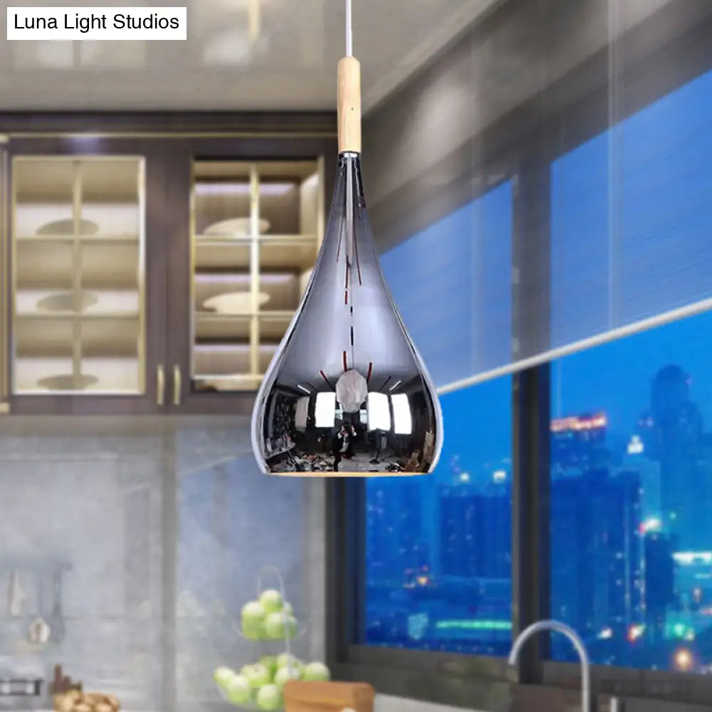 Teardrop Hanging Light Fixture Contemporary Chrome/Rose Gold Metal Pendant Ceiling For Kitchen