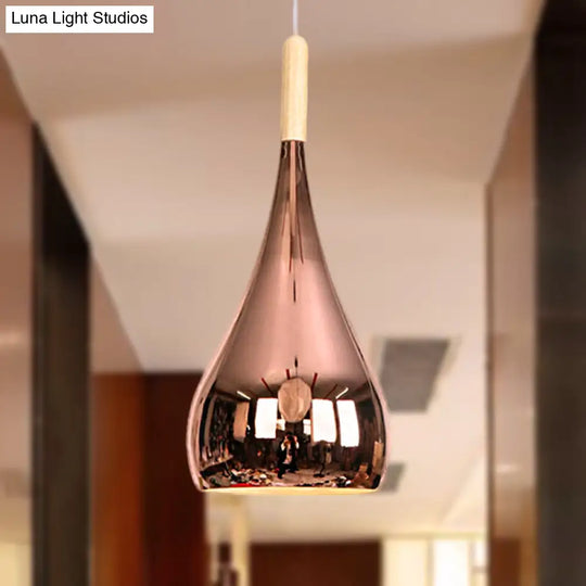 Teardrop Hanging Light Fixture Contemporary Chrome/Rose Gold Metal Pendant Ceiling For Kitchen