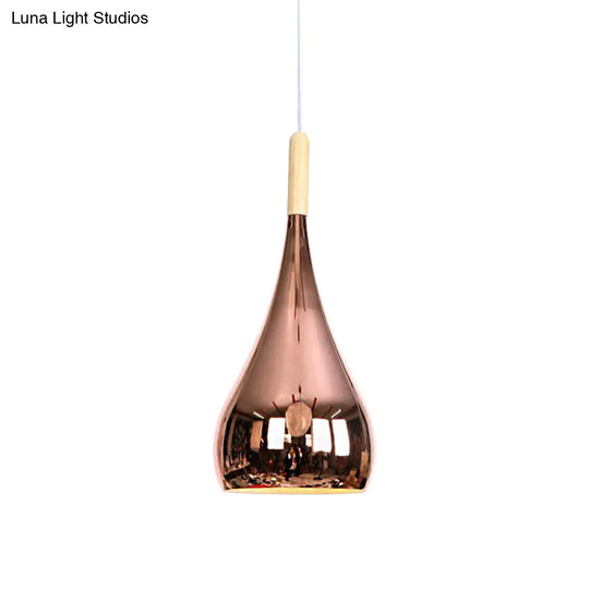 Teardrop Hanging Light Fixture Contemporary Chrome/Rose Gold Metal Pendant Ceiling For Kitchen