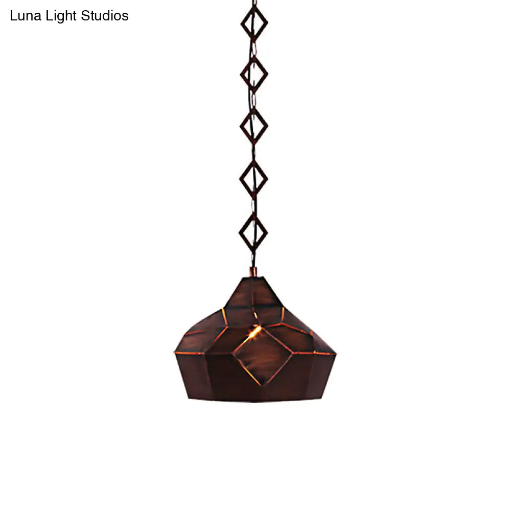 Teardrop Hanging Light With Metal Chain- 1 Wrought Iron Pendant Lamp For Restaurants