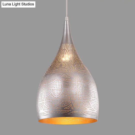 Teardrop Hanging Pendant Lamp - Traditional Metallic Finish (Black/Silver/Brass)