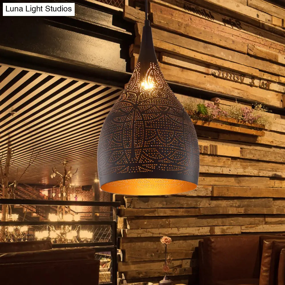 Teardrop Hanging Pendant Lamp - Traditional Metallic Finish (Black/Silver/Brass)