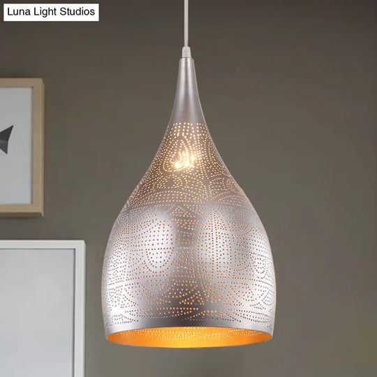 Teardrop Hanging Pendant Lamp - Traditional Metallic Finish (Black/Silver/Brass)