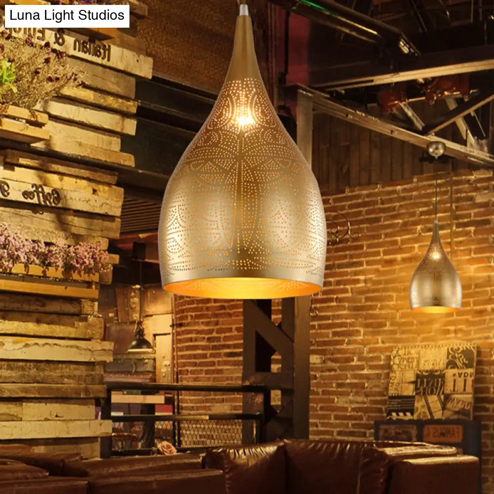 Teardrop Hanging Pendant Lamp - Traditional Metallic Finish (Black/Silver/Brass)