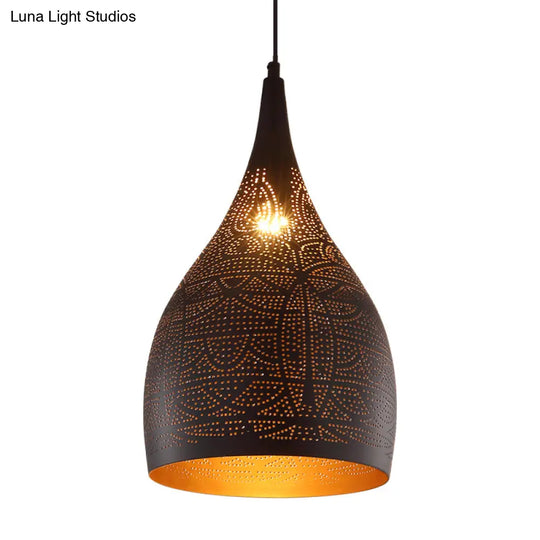 Teardrop Hanging Pendant Lamp - Traditional Metallic Finish (Black/Silver/Brass)