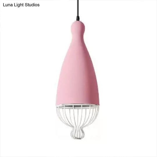 7/10/15 W Teardrop Metal Hanging Lamp With Cage Shade - Macaron Style Kitchen Pendant Light 1 Head