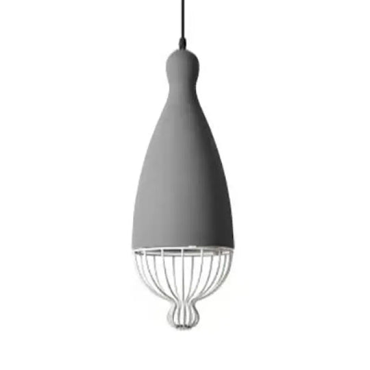 Teardrop Metal Hanging Lamp With Cage Shade - 1 Head Kitchen Pendant Light In Grey/Pink Macaron