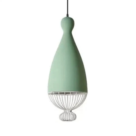 Teardrop Metal Hanging Lamp With Cage Shade - 1 Head Kitchen Pendant Light In Grey/Pink Macaron