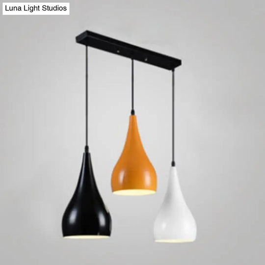 Modern Teardrop Pendant Lamp With 3 Colorful Metallic Heads - Perfect For Dining Table