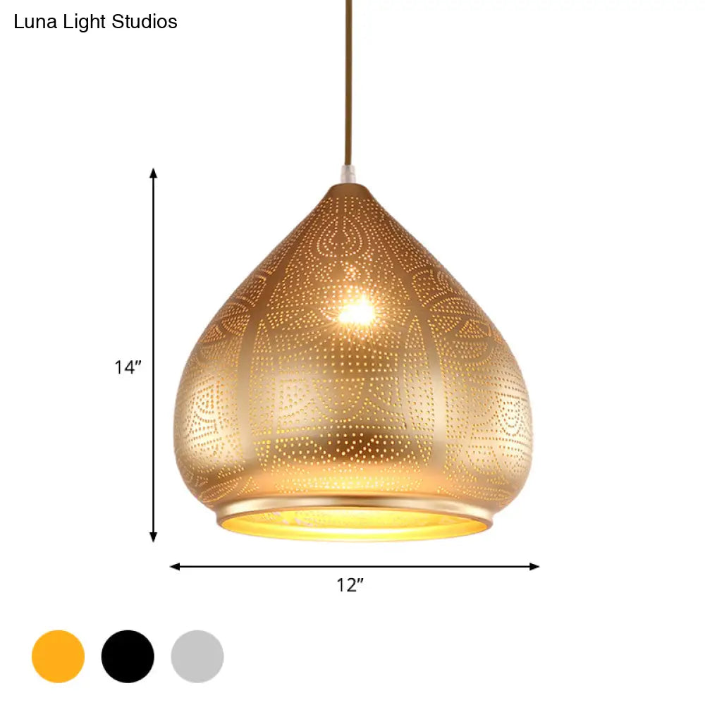 Teardrop Pendant Light In Silver/Bronze/Gold - Traditional Metal Ceiling Lamp