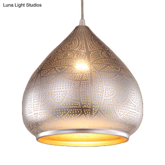 Teardrop Pendant Light In Silver/Bronze/Gold - Traditional Metal Ceiling Lamp