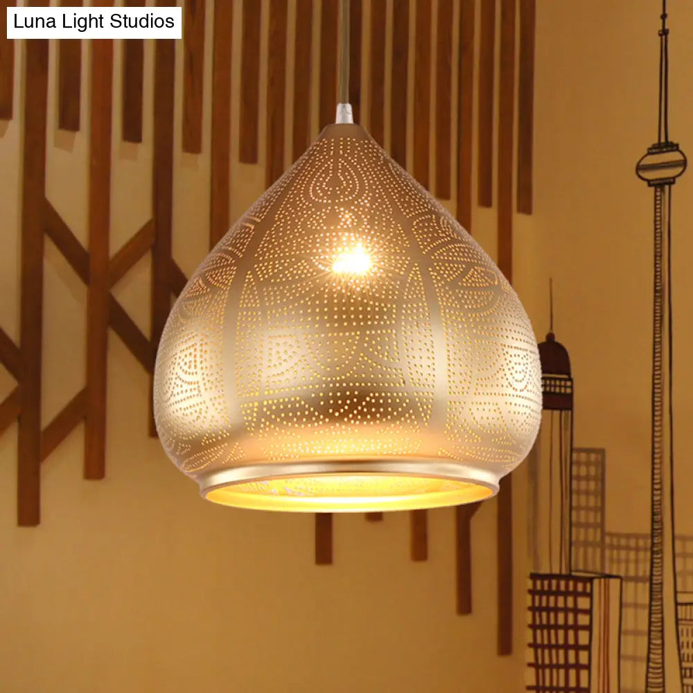 Teardrop Pendant Light In Silver/Bronze/Gold - Traditional Metal Ceiling Lamp