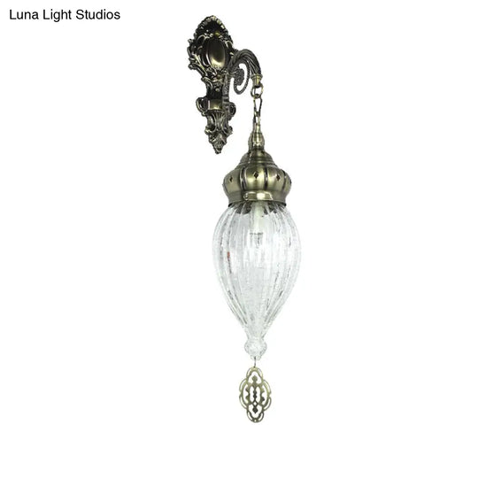 Teardrop Sconce: Wall Mounted Carved Metal Lamp With Black/White/Light Blue Glass