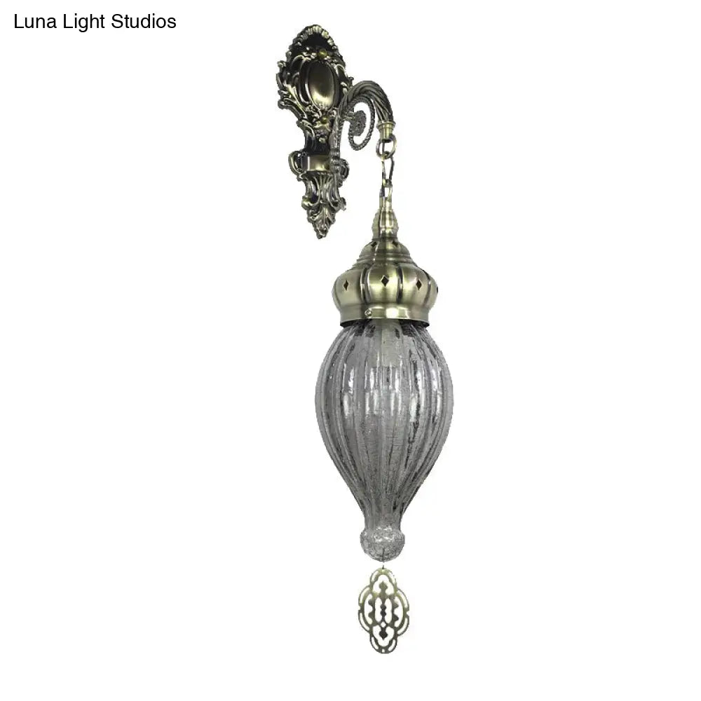 Teardrop Sconce: Wall Mounted Carved Metal Lamp With Black/White/Light Blue Glass