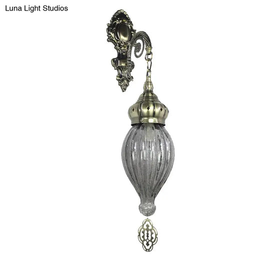 Teardrop Sconce: Wall Mounted Carved Metal Lamp With Black/White/Light Blue Glass