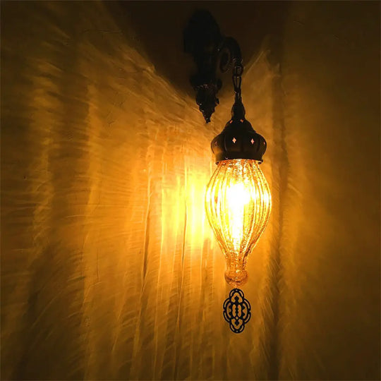 Teardrop Sconce: Wall Mounted Carved Metal Lamp With Black/White/Light Blue Glass Gold