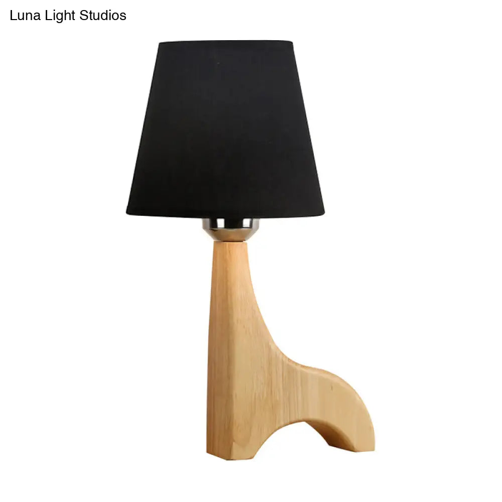 Kids Conical Nightstand Lamp With Giraffe Wood Base - Black/White Fabric Reading Light