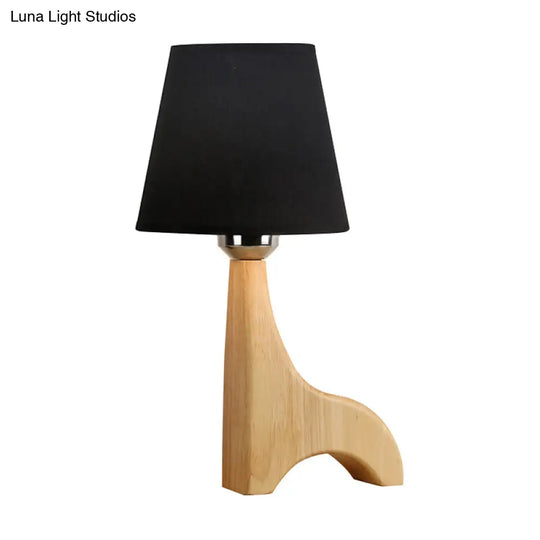 Kids Conical Nightstand Lamp With Giraffe Wood Base - Black/White Fabric Reading Light