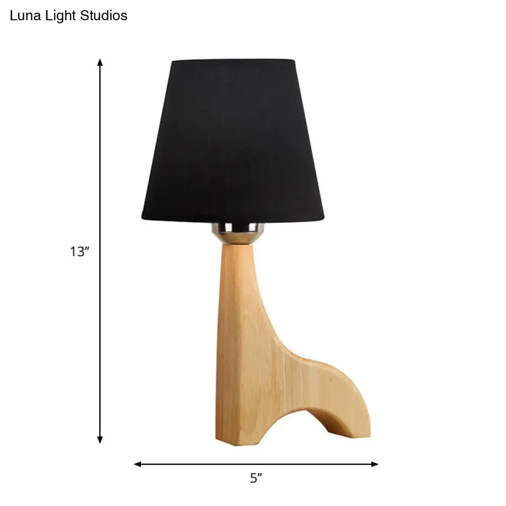 Kids Conical Nightstand Lamp With Giraffe Wood Base - Black/White Fabric Reading Light