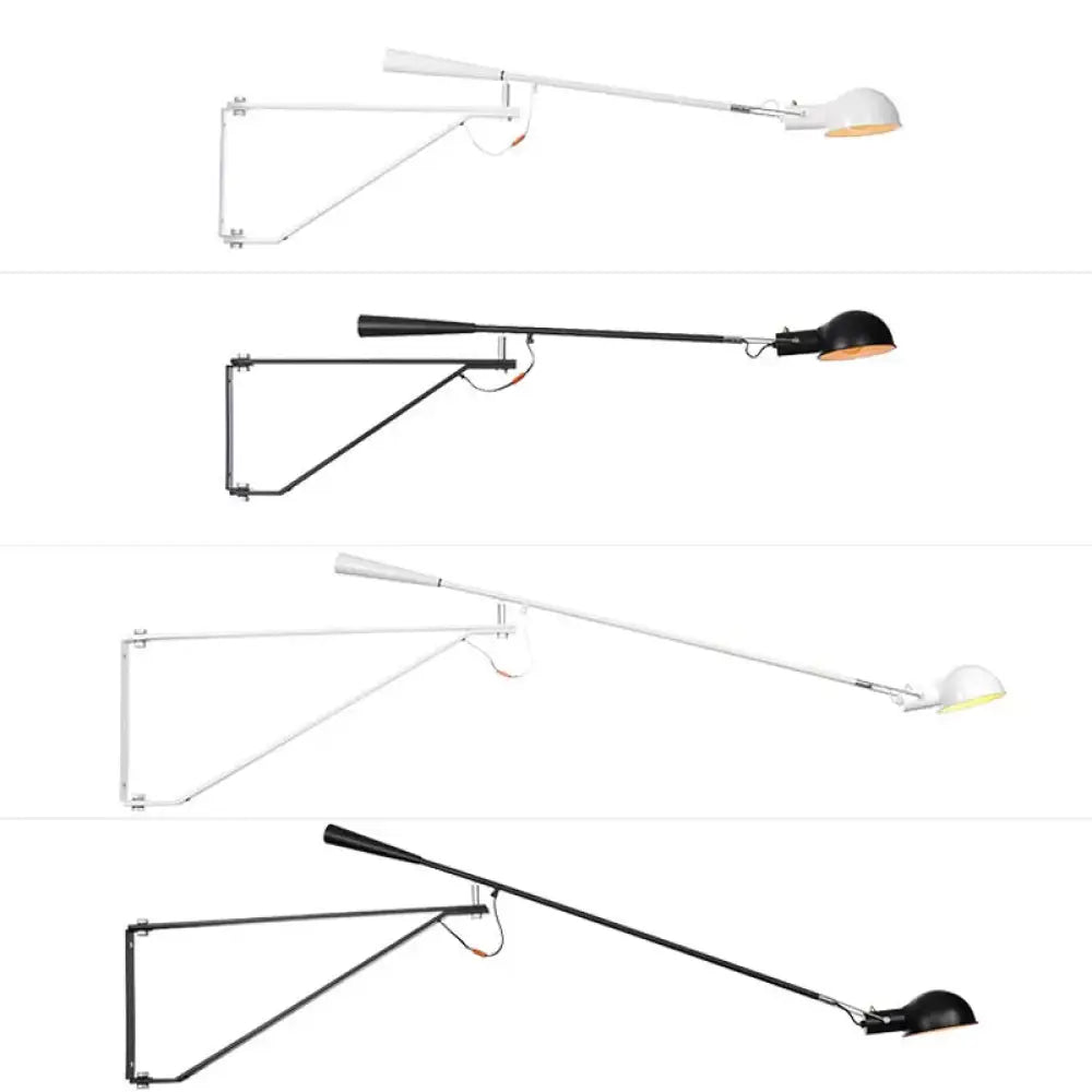 Telescopic Arm Studio Task Wall Light - Industrial Iron 1 Head Black/White Plug-In Lamp With Bowl