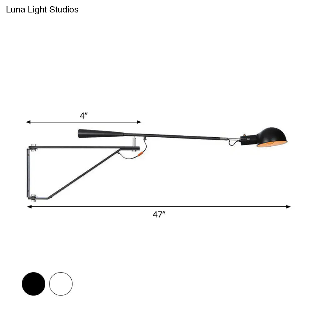 Telescopic Arm Studio Task Wall Light - Industrial Iron 1 Head Black/White Plug-In Lamp With Bowl