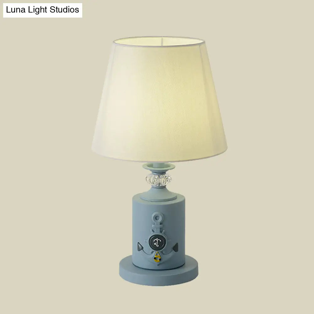 Teresa - Mediterranean-Style Cylinder Table Light: Metal Single Bedside Fabric