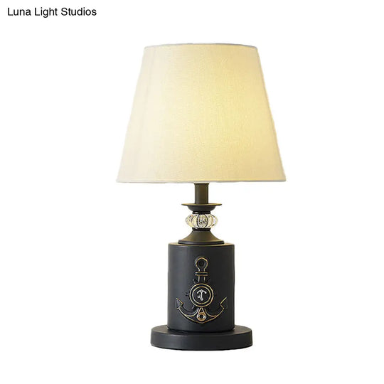 Mediterranean-Style Metal Cylinder Table Light Bedside Lamp In Black/Water Blue