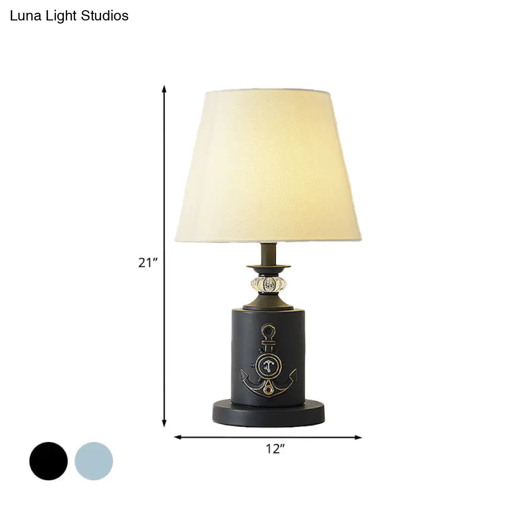 Teresa - Mediterranean-Style Cylinder Table Light: Metal Single Bedside Fabric