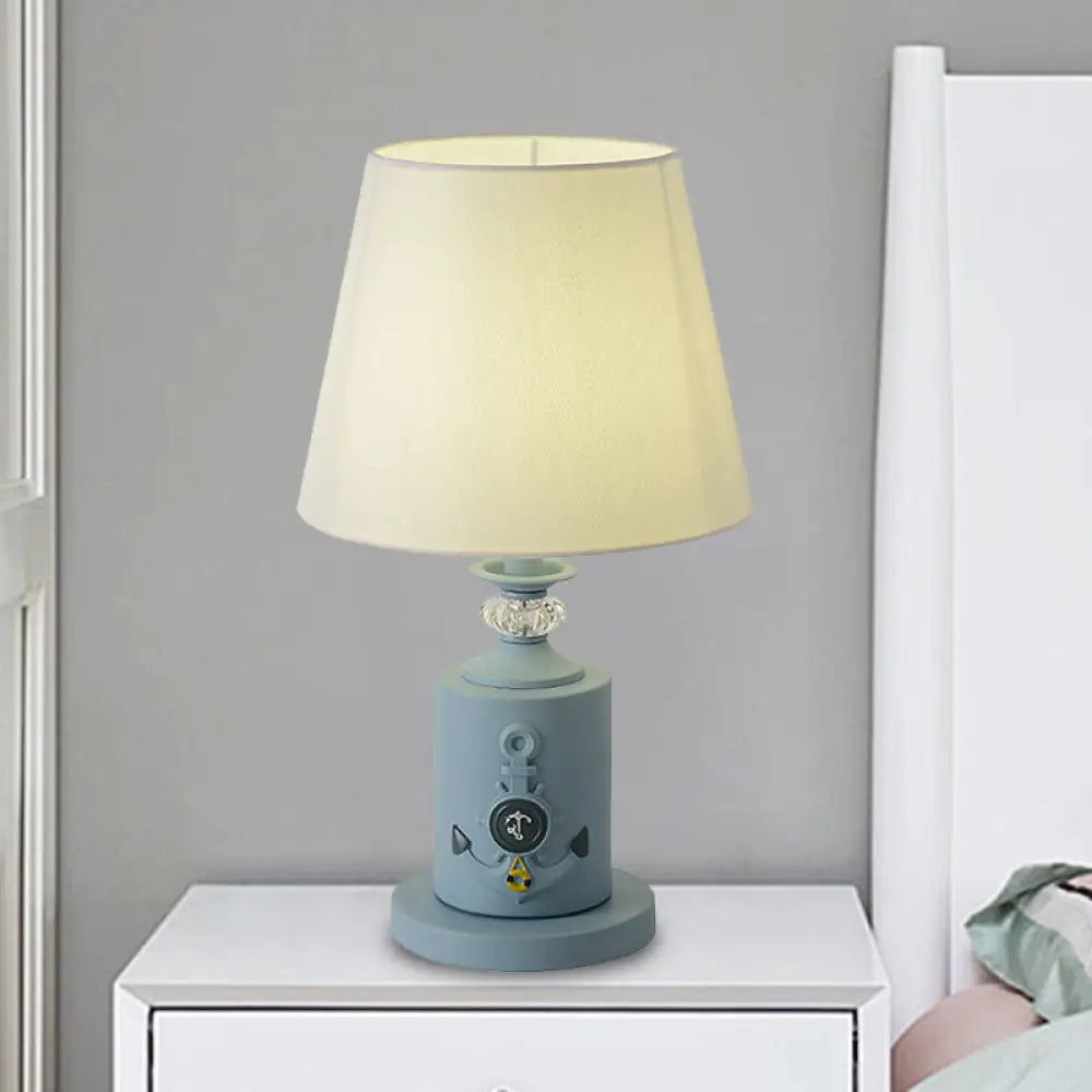 Teresa - Mediterranean-Style Cylinder Table Light: Metal Single Bedside Fabric Water Blue