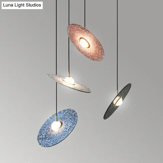 Terrazzo Disc Single-Bulb Pendant Light: Minimalistic Ceiling Suspension For Table