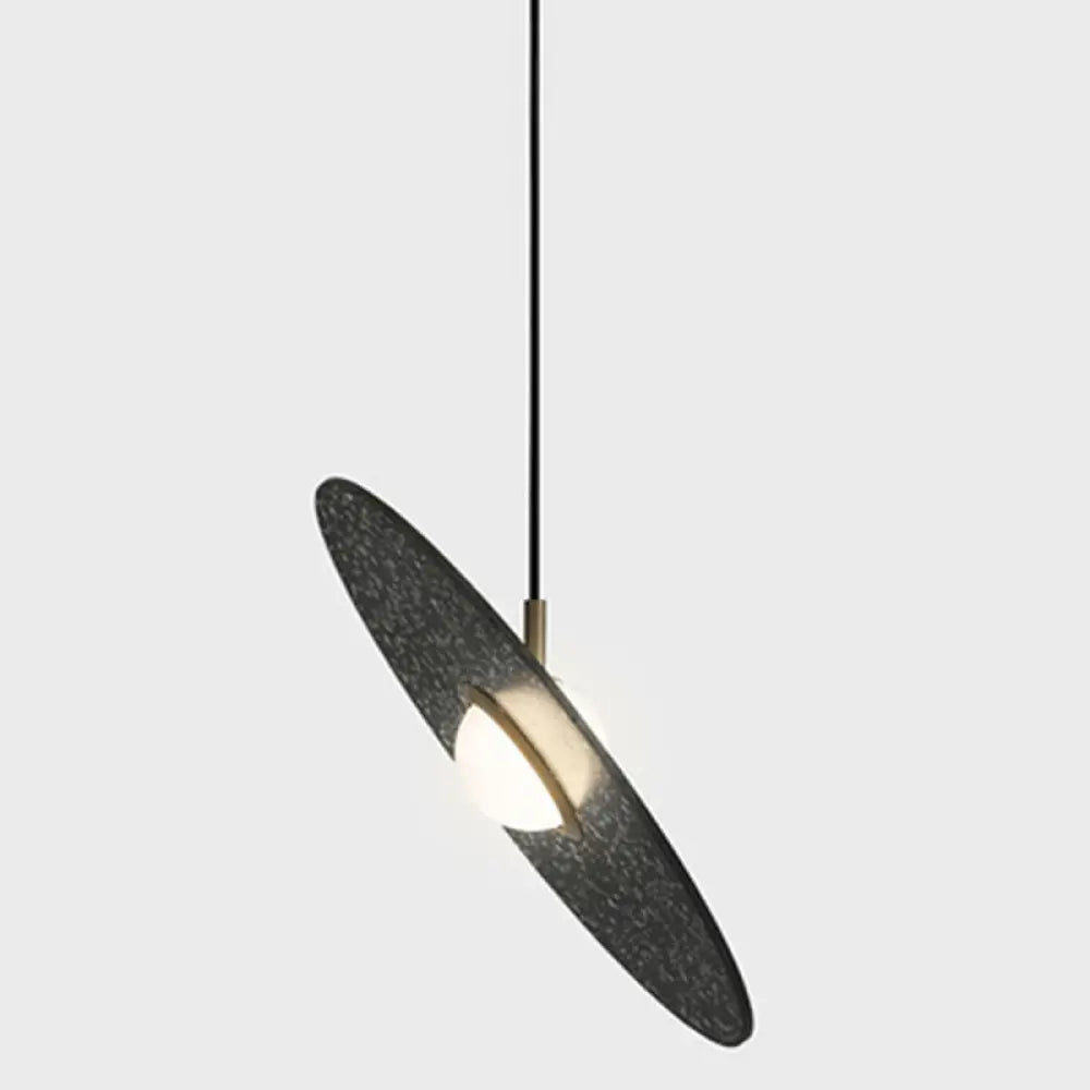 Terrazzo Disc Single-Bulb Pendant Light: Minimalistic Ceiling Suspension For Table Black