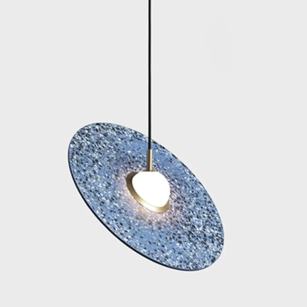 Terrazzo Disc Single-Bulb Pendant Light: Minimalistic Ceiling Suspension For Table Blue