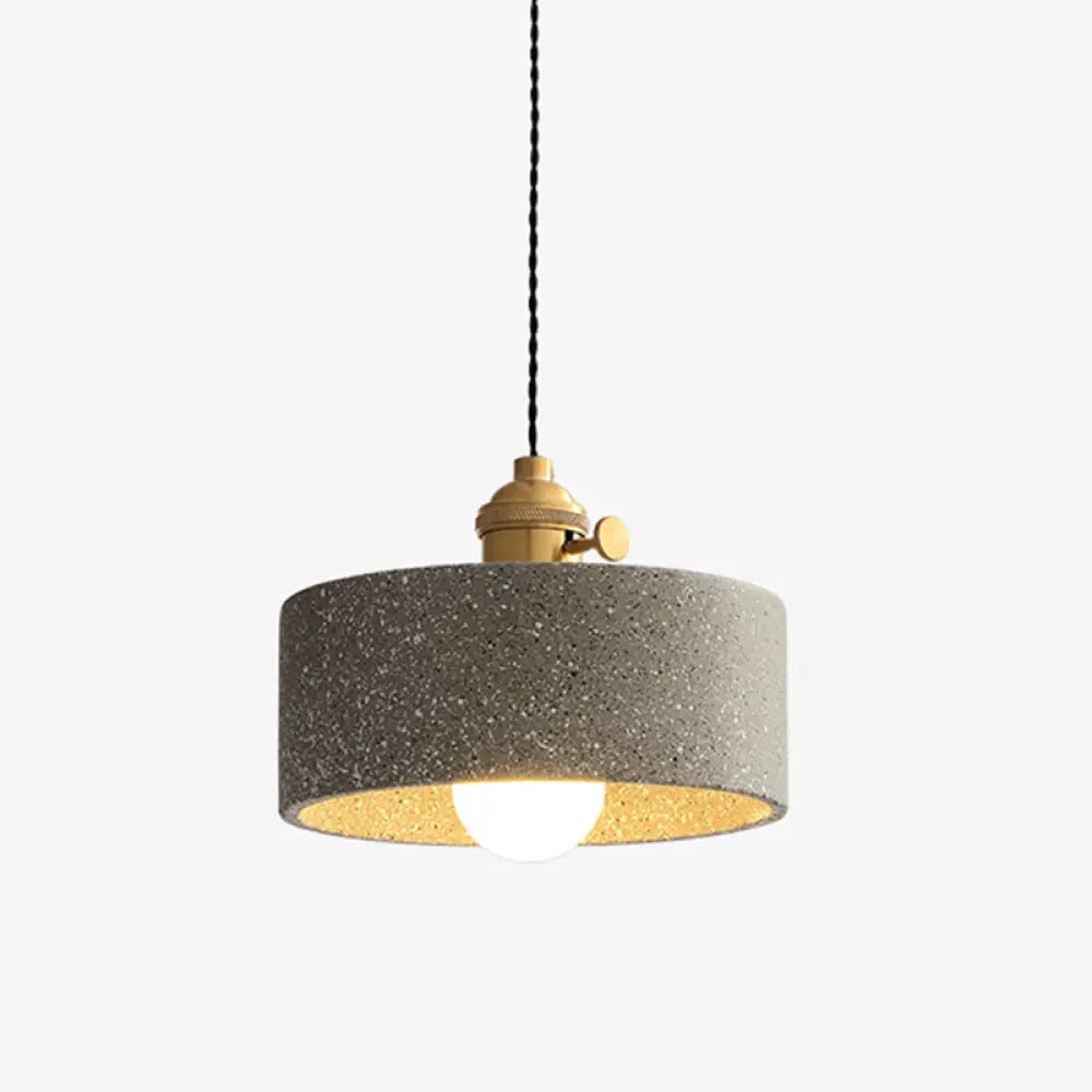 Terrazzo Geometric Pendant Light For Dining Room - Minimalistic 1-Light Suspension Gray / Drum