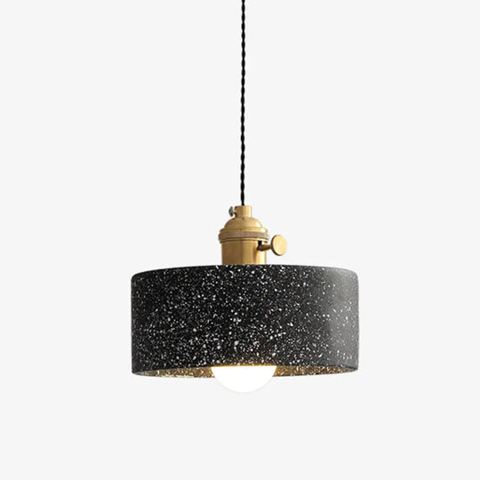 Terrazzo Geometric Pendant Light For Dining Room - Minimalistic 1-Light Suspension Grey / Drum