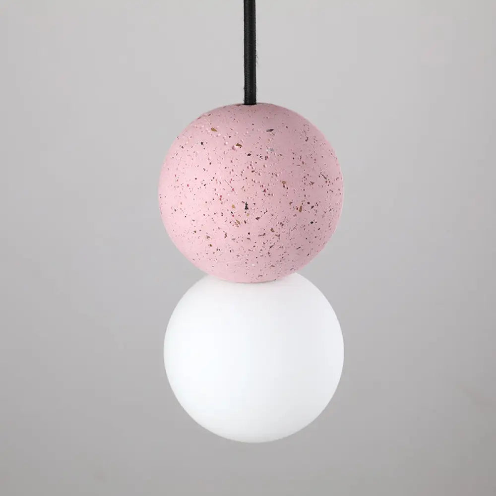 Terrazzo Gourd Hanging Lamp - Opal Glass Shade 1-Light Bar Pendant Lighting Pink