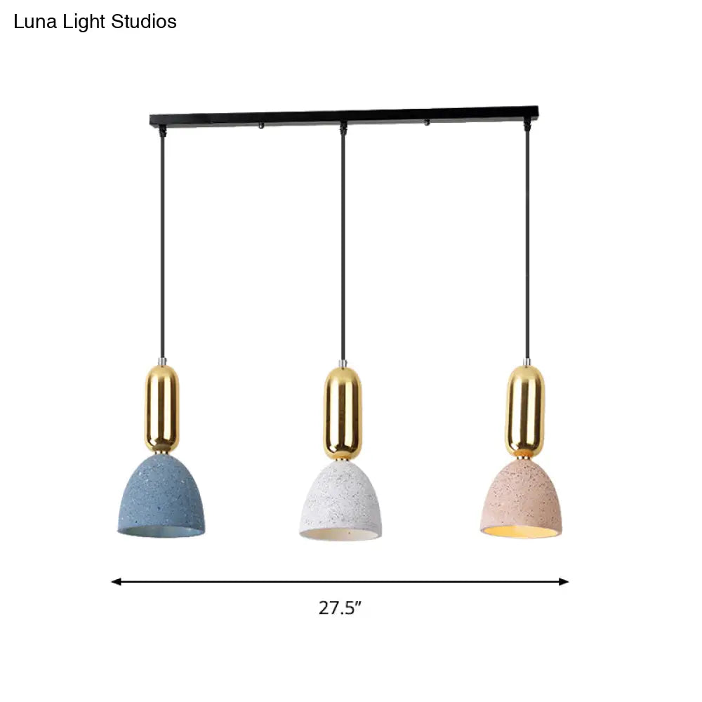 Terrazzo Macaron Dome Pendant Light With 3 White-Pink-Blue Lights - Perfect For Restaurants (Linear