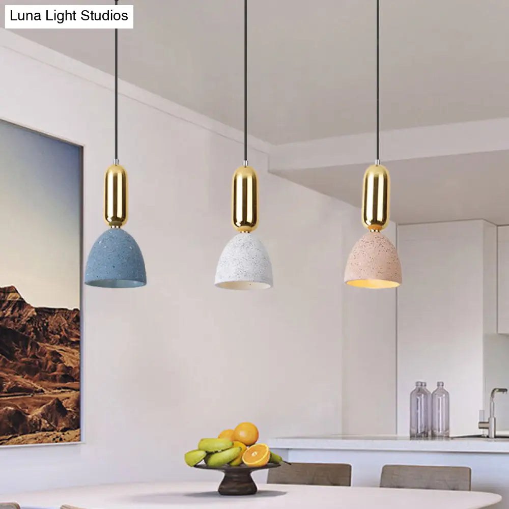 Terrazzo Macaron Dome Pendant Light: 3-Light Cluster Ceiling Lamp In White-Pink-Blue