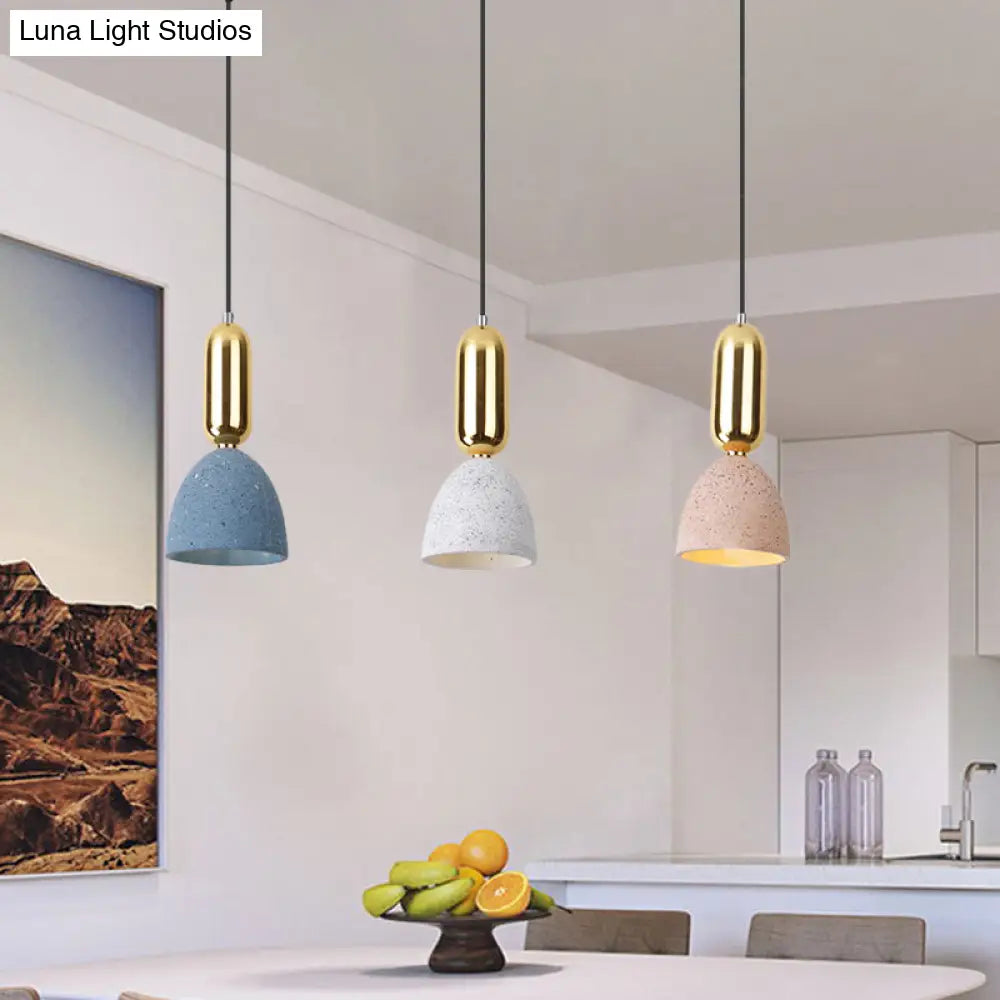 Terrazzo Macaron Dome Pendant Light With 3 White-Pink-Blue Lights - Perfect For Restaurants (Linear